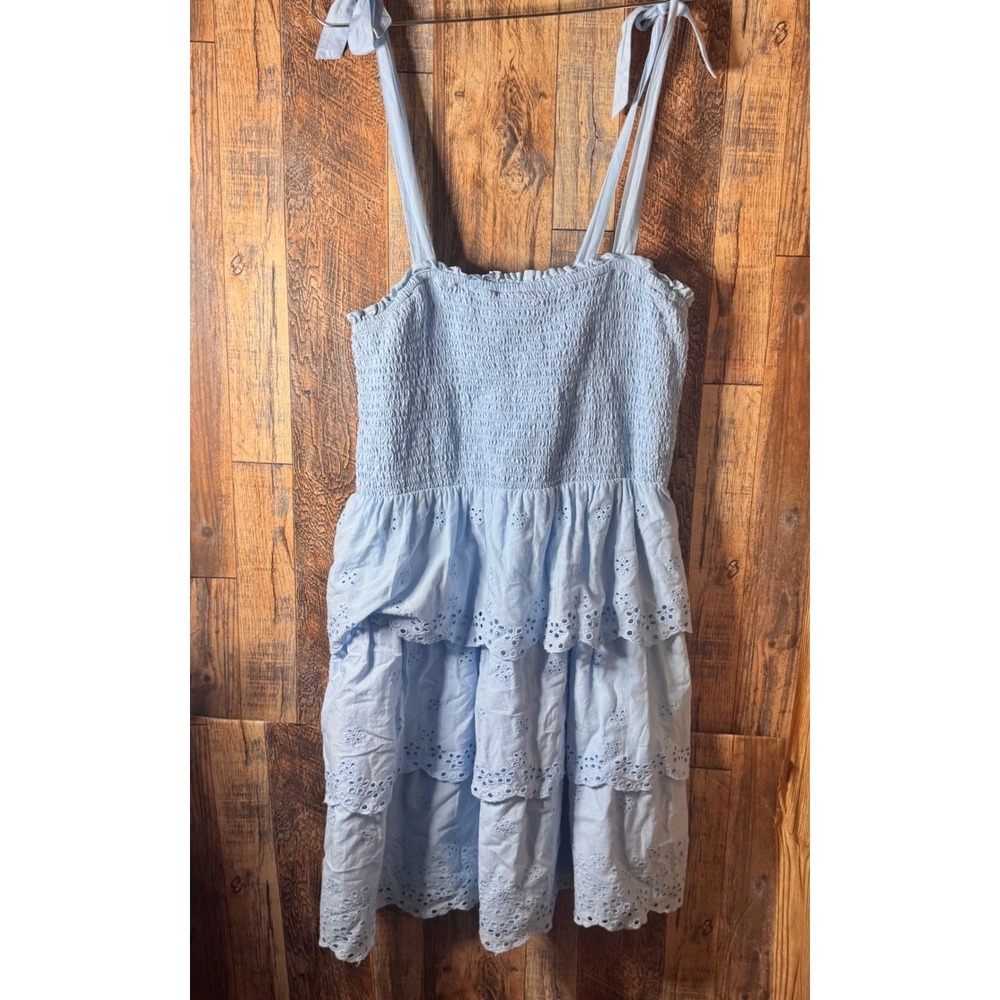 American Eagle Light Blue‎ Eyelet Ruffle Tiered Sundress Smocked Sleeveless